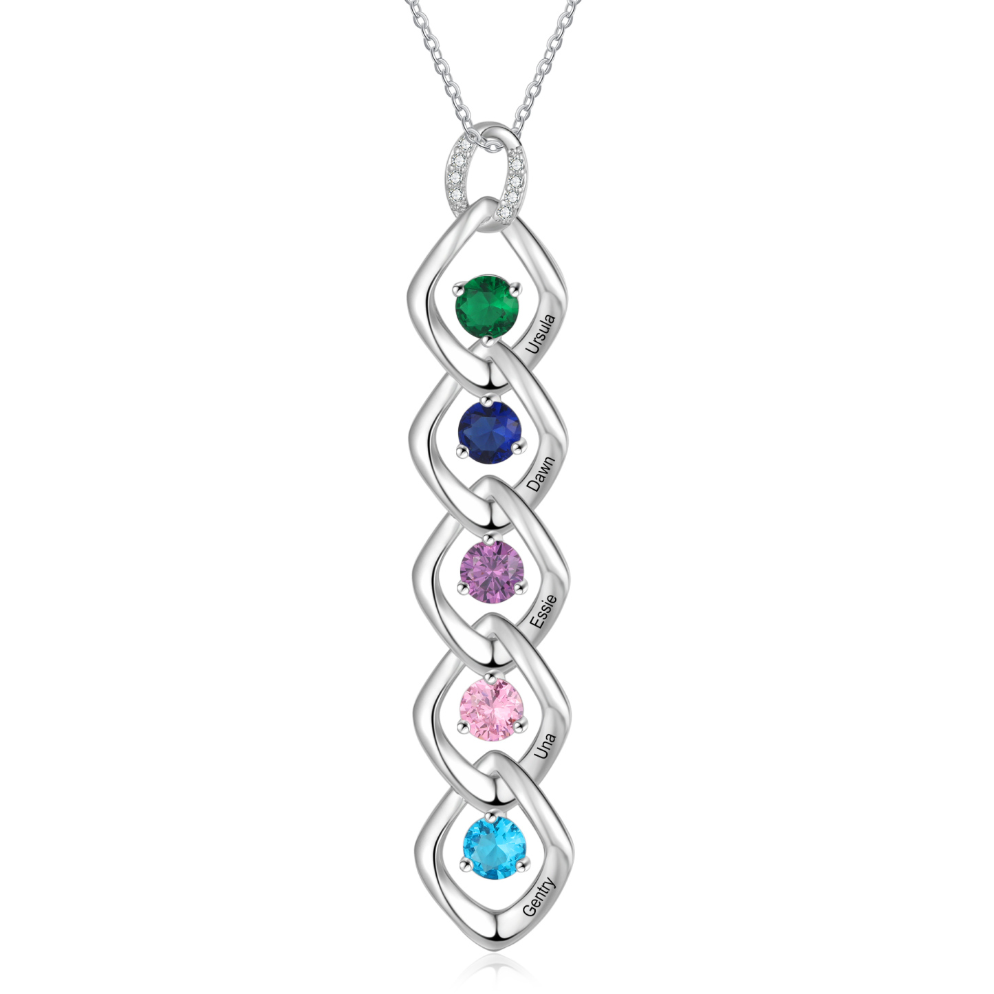 Personalised Pendant Necklace Custom 5 Birthstones Engraved 5 Names Necklace Gift for Women-Jessemade AU