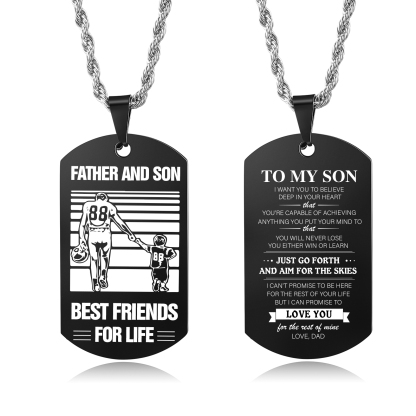 To My Son Necklace Black Dog Tag Necklace Dad to Son Football Necklace "Father And Son Best Friends For Life"-Jessemade AU