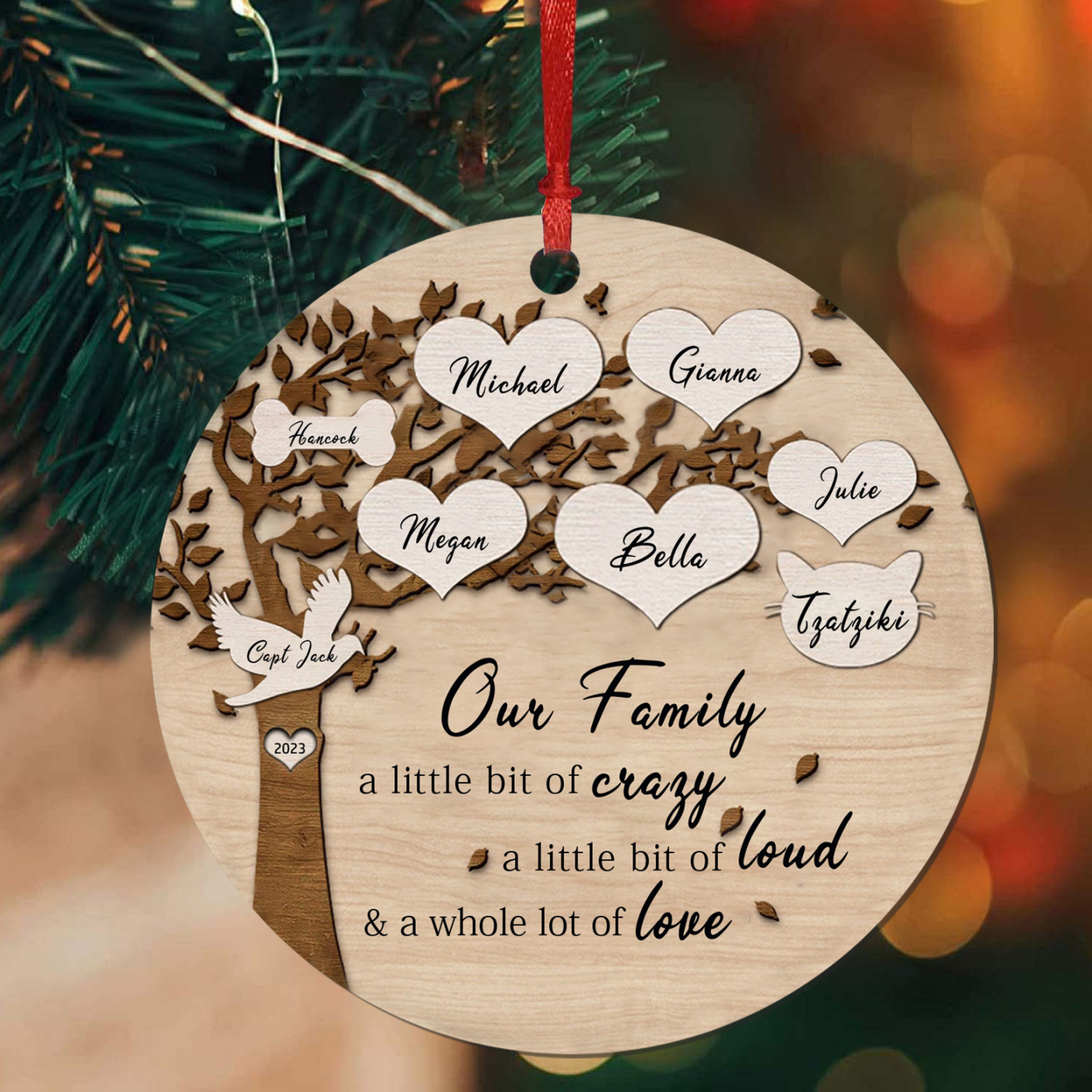 8 Names - Personalised Christmas Tree Ornaments Tree of Life Pendant with Name Wooden Gifts for Family and Friends-Jessemade AU