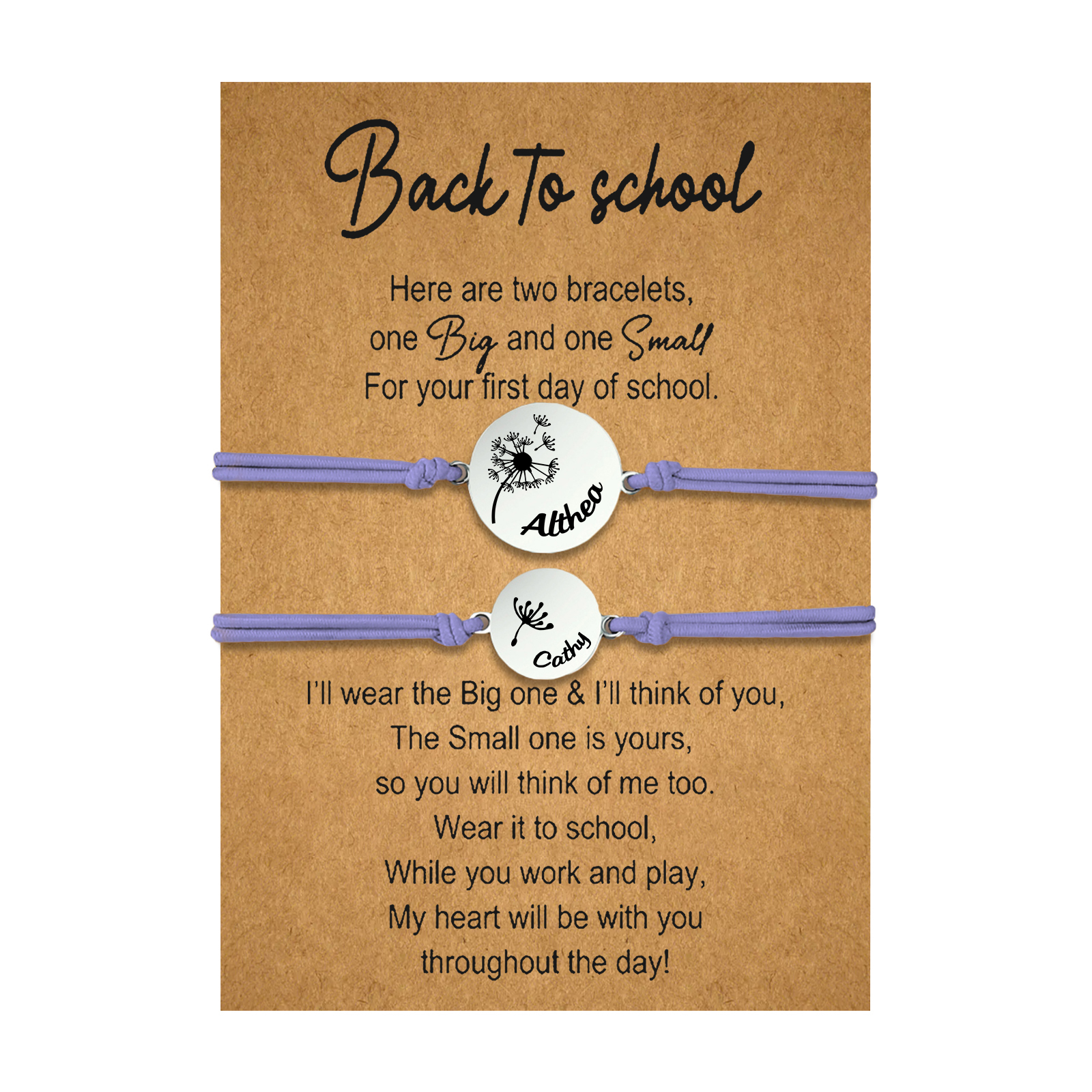 2 Pcs Dandelion Bracelet Set Custom 2 Names Adjustable Bracelets Back to School Gifts for Daughter-Jessemade AU