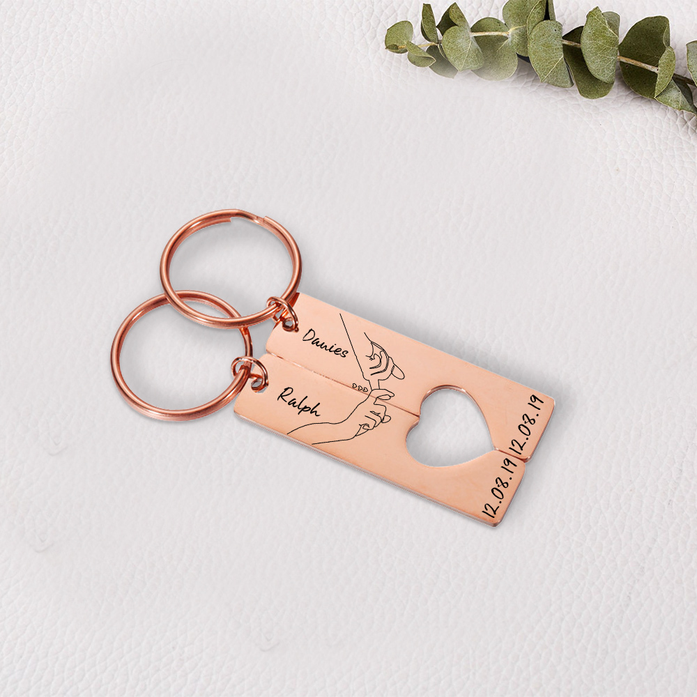 Personalised Couple Keychain Set Customised Names & Date Matching Couple Keyring Valentine's Day Gifts For Couples-Jessemade AU