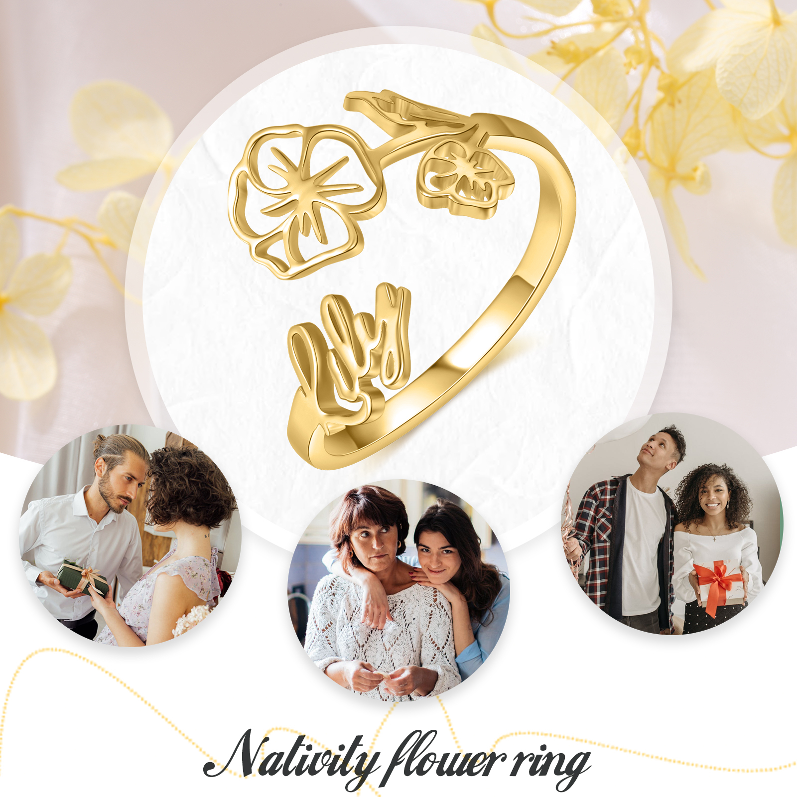 Personalised February Birth Flower Ring With Name Gifts For Her-Jessemade AU