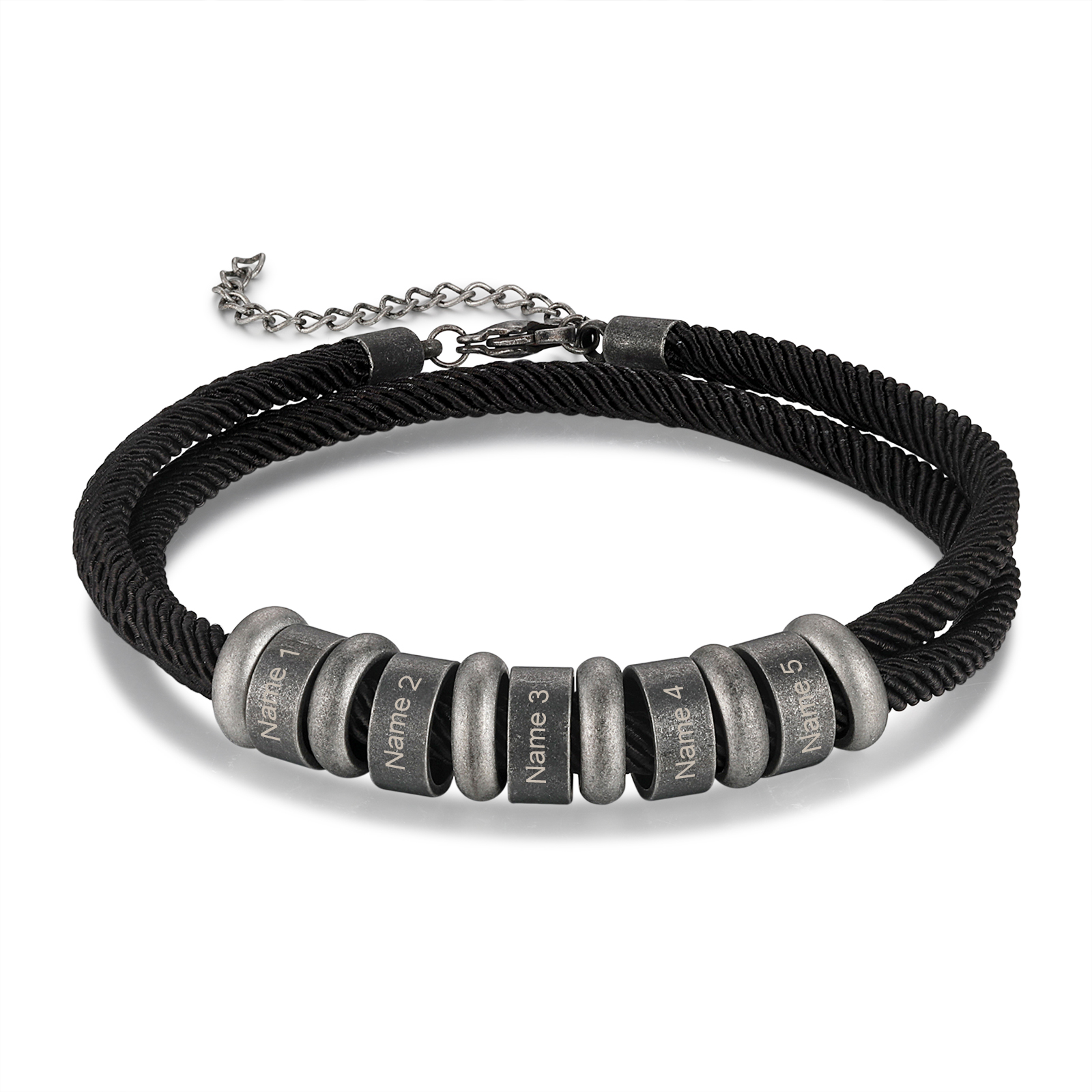 5 Names - Vintage Men's Bracelet Engraved Beads Stainless Steel Bracelet Two Layers Bracelet Personalised Gift for Him