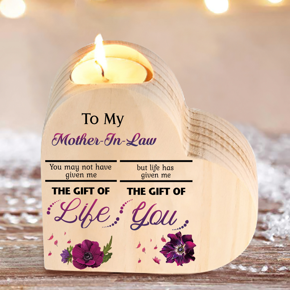 To My Mother-in-law Violet Flower Heart Candle Holder "Life Has Given Me The Gift of You" Wooden Candlestick-Jessemade AU