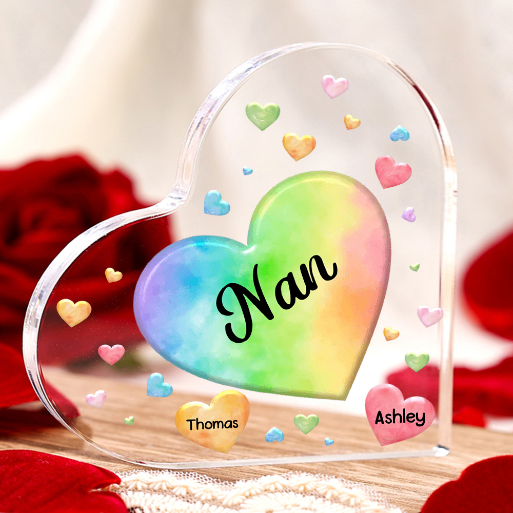 2 Names - Personalised Acrylic Heart Keepsake Custom Text Colourful Hearts Ornament Gift for Mother/Grandma-Jessemade AU