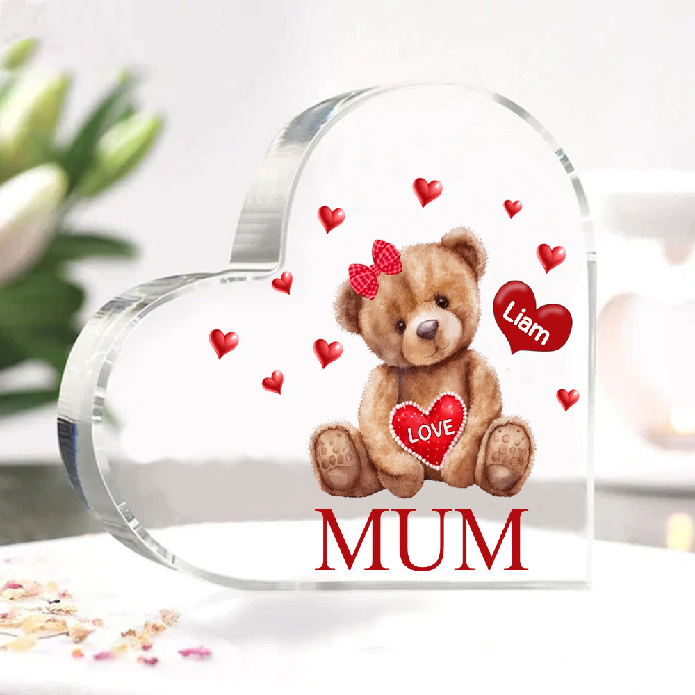 1 Name - Personalised Acrylic Heart Keepsake Custom 2 Texts Teddy Bear Ornaments Gifts for Grandma/Mother-Jessemade AU