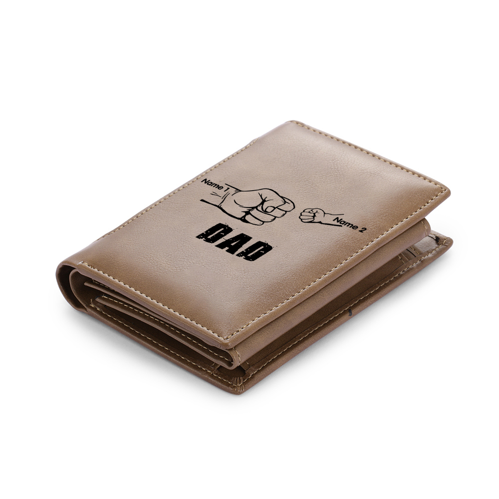 2 Names - Personalised Men Leather Wallet Custom Text & Name Folding Wallet Fist Bump Wallet Gift for Dad-Jessemade AU