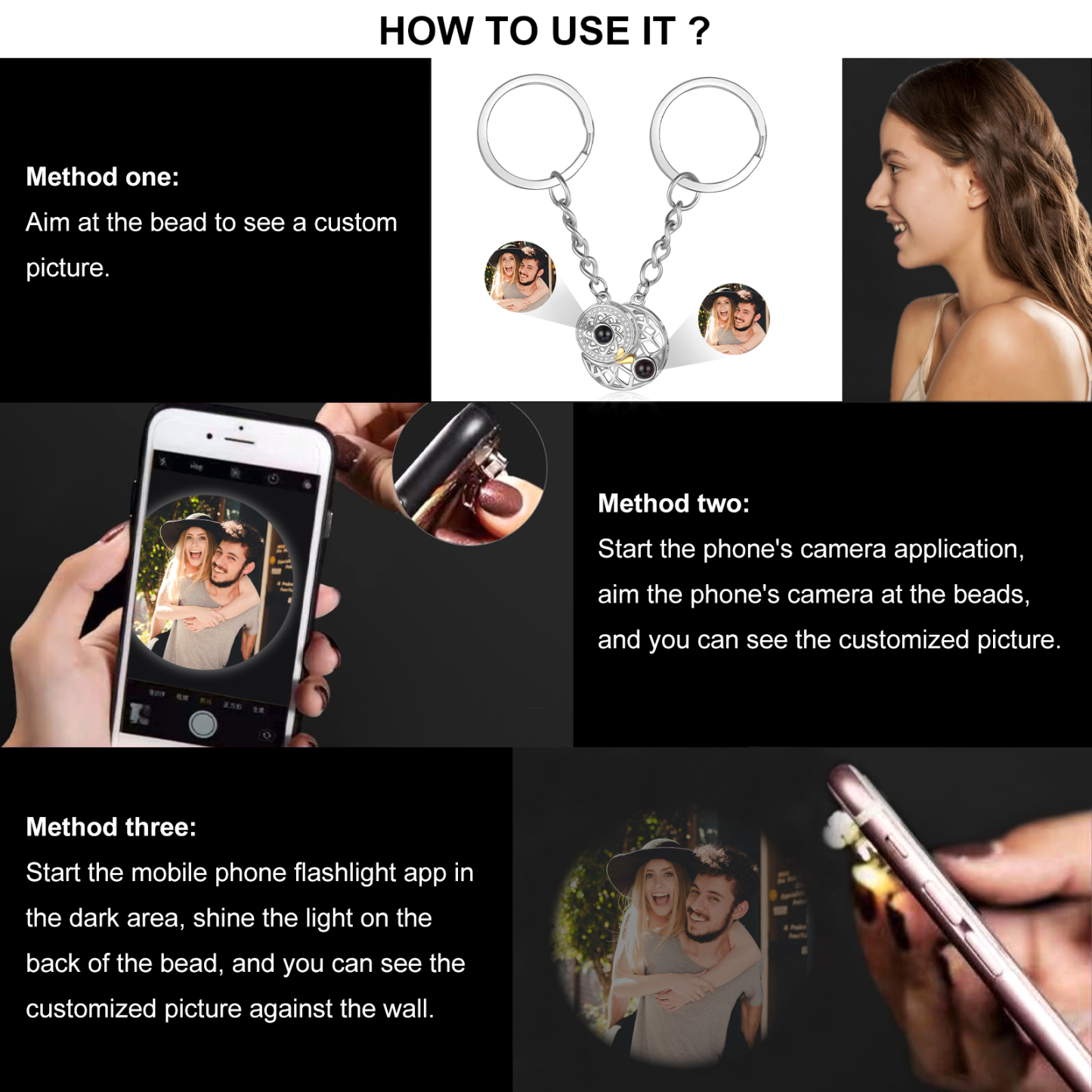 Photo Projection Keychain Customised Photo Coloured Stone Keychain Creative Gift for Couples-Jessemade AU