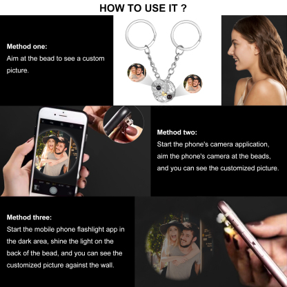 Photo Projection Keychain Customised Photo Coloured Stone Keychain Creative Gift for Couples-Jessemade AU