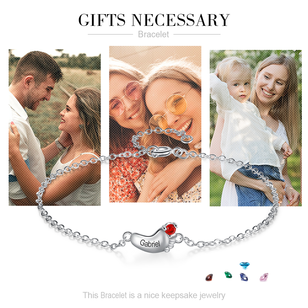 Personalised Baby Foot Bracelet With 1 Birthstone Engraved Names Gift For Mother-Jessemade AU