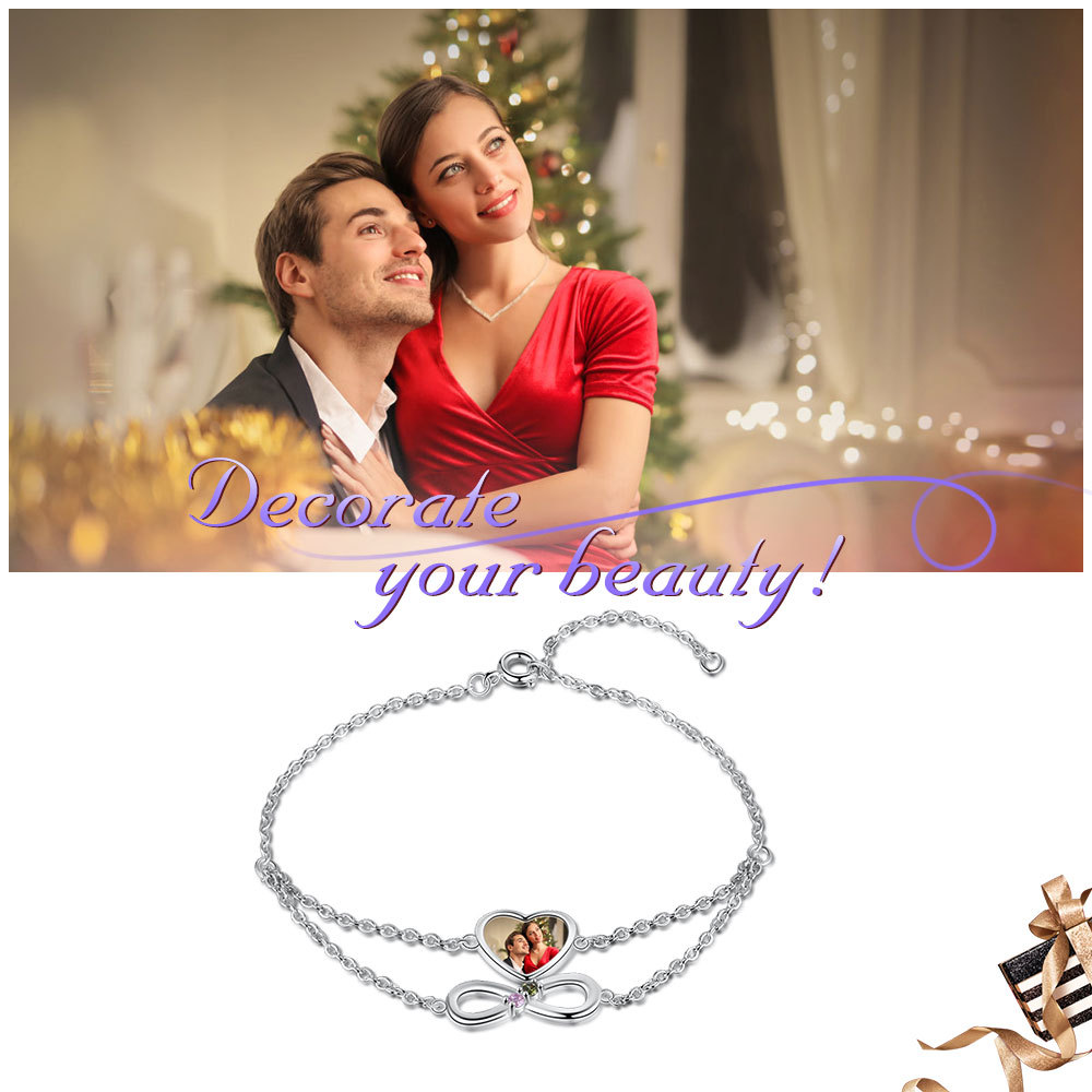 Personalised Heart Photo Bracelet With 2 Birthstones Custom Photo Bracelet Gifts For Her-Jessemade AU