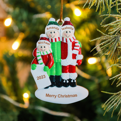 3 Names - Personalised Christmas Family Ornament Customised Name & Year & Text Wooden Hanging Ornaments Christmas Gift for Family-Jessemade AU
