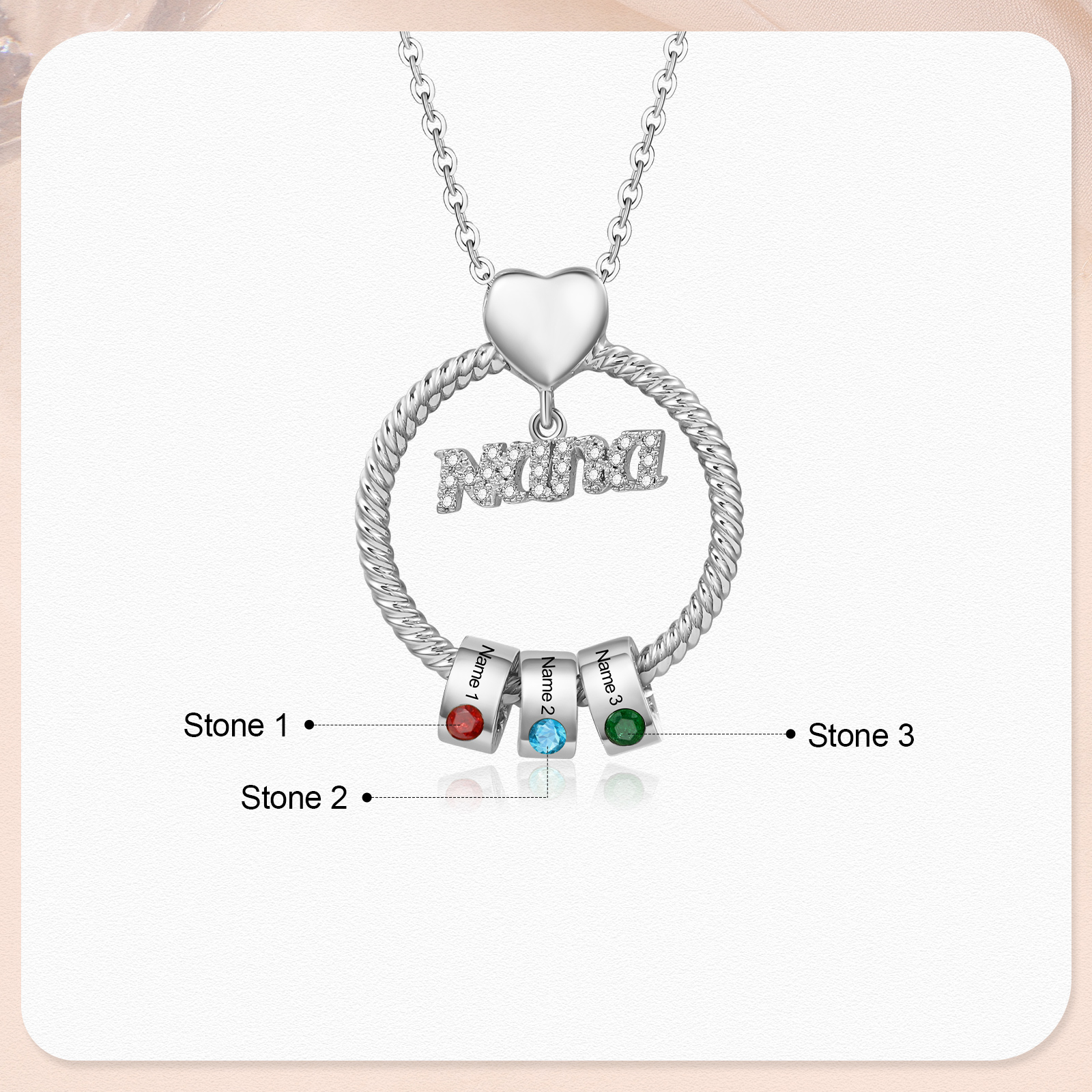 3 Names - Personalised Nana Necklace Custom Names & Birthstones Circle Pendant Necklace Gift for Grandma Nana-Jessemade AU