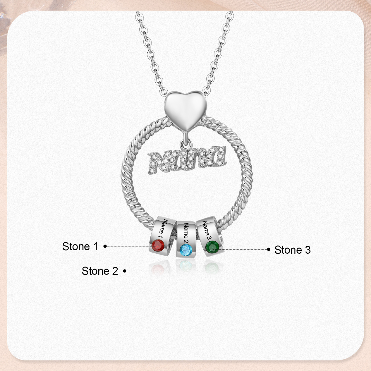 3 Names - Personalised Nana Necklace Custom Names & Birthstones Circle Pendant Necklace Gift for Grandma Nana-Jessemade AU