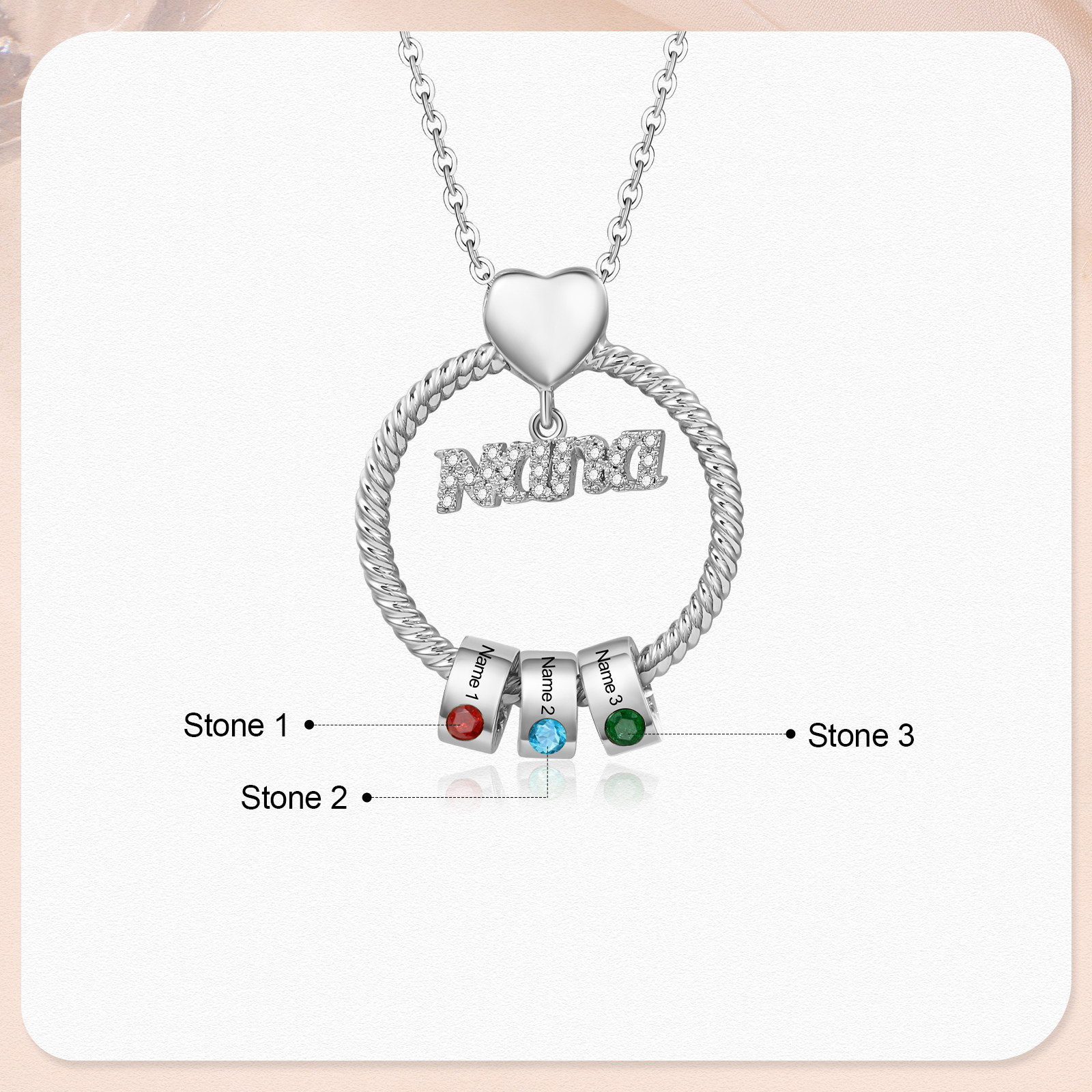 3 Names - Personalised Nana Necklace Custom Names & Birthstones Circle Pendant Necklace Gift for Grandma Nana-Jessemade AU