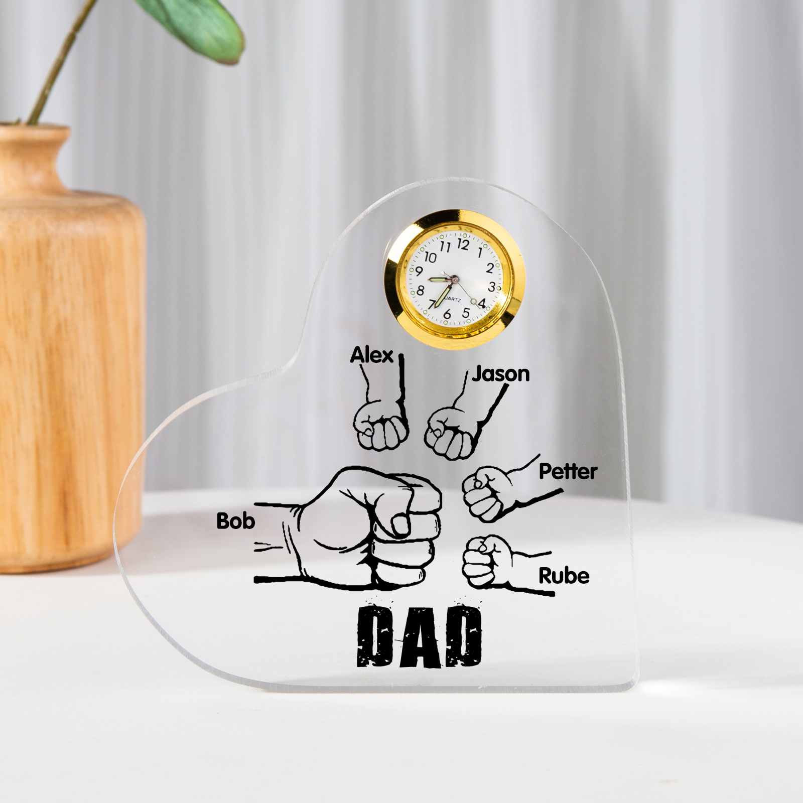 Father's Day Gifts Acrylic Heart Keepsake Personalised Fist Bump Heart Sign with 5 Names-Jessemade AU