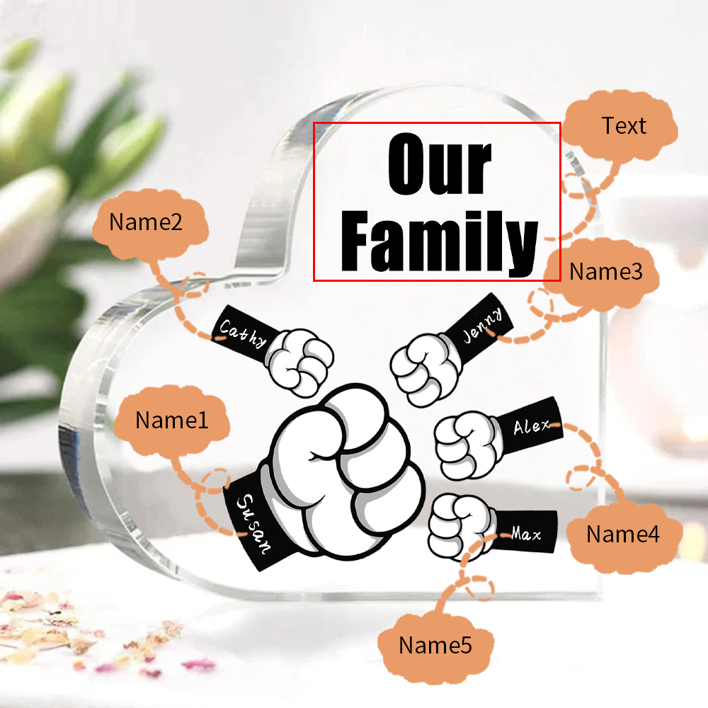 Personalised Acrylic Heart Keepsake Custom 5 Names & 1 Text Fist Bump Ornaments Gifts for Dad/Grandpa-Jessemade AU