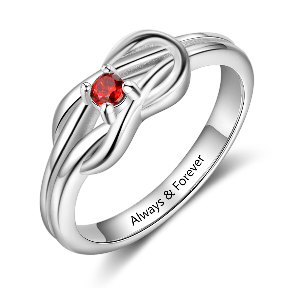 S925 Love Knot Ring Personalised 1 Birthstone Ring With Names Gifts For Her-Jessemade AU