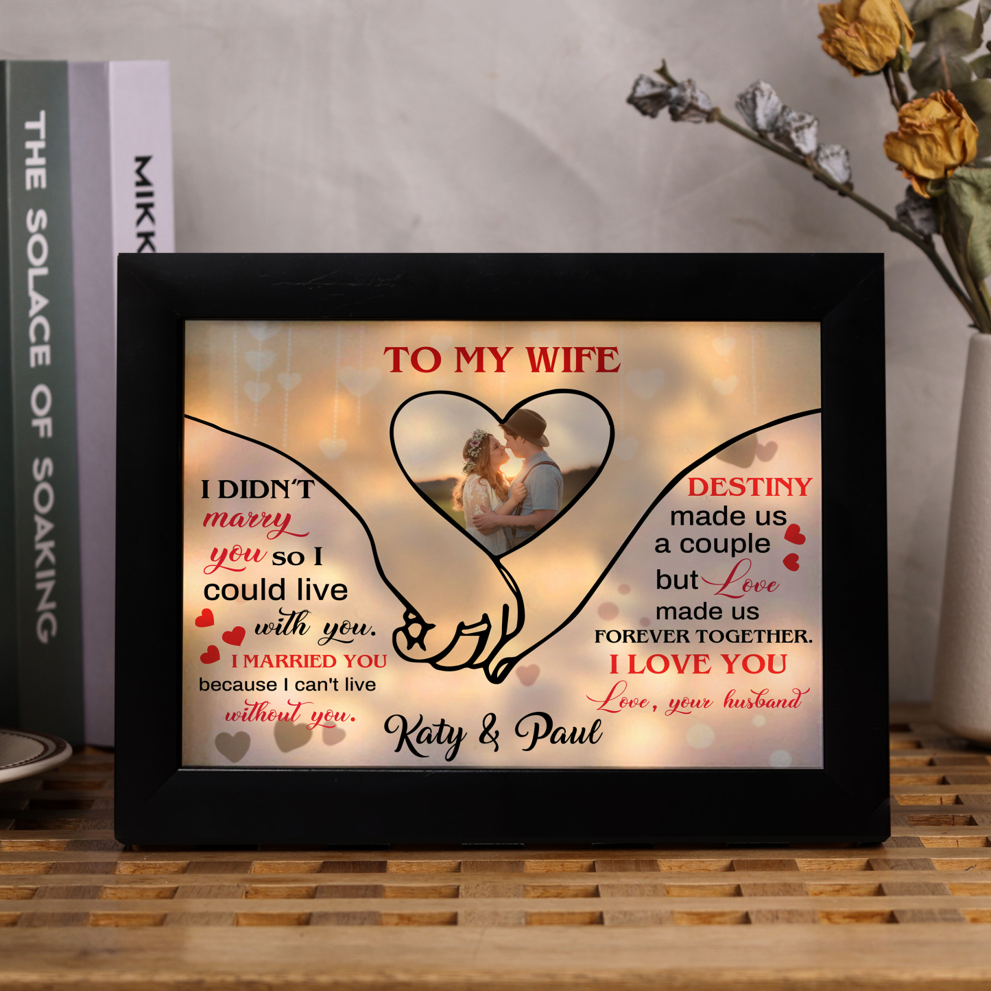 To My Wife Personalised Photo Frame Custom 2 Names Frame With Night Light Anniversary Gift For Her-Jessemade AU