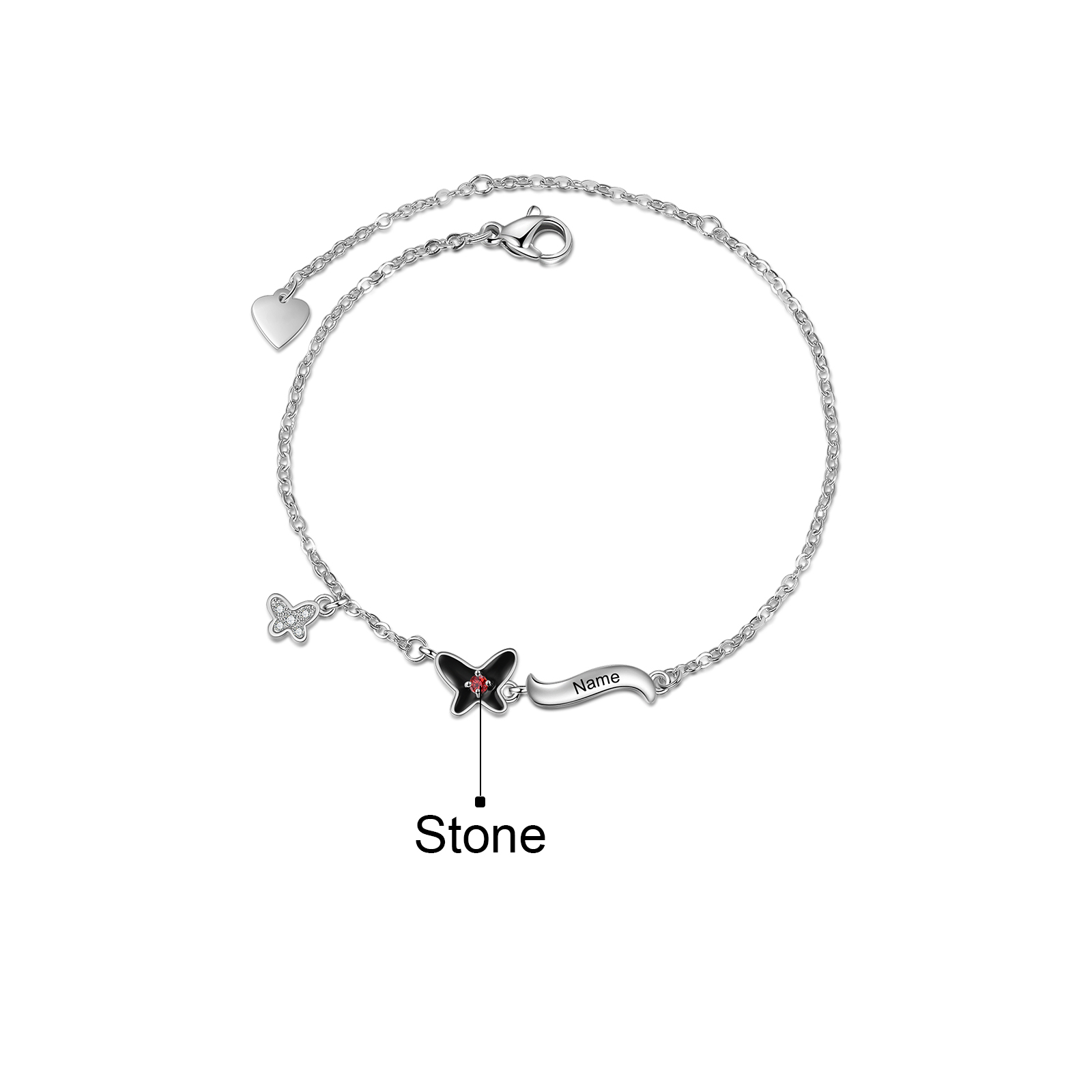Personalised Butterfly Bracelet With 1 Birthstone Engrave Name Necklace Gift For Women-Jessemade AU