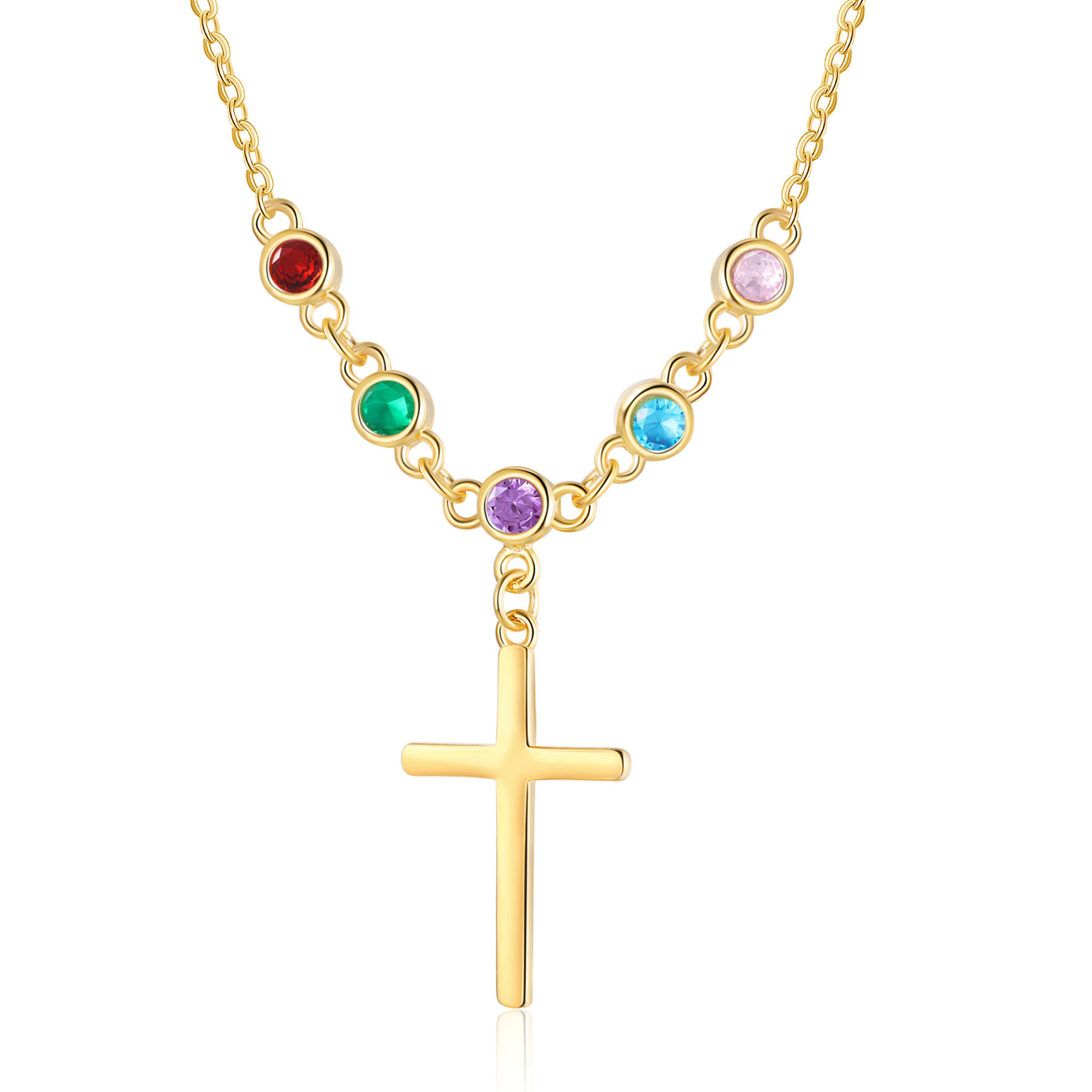 Personalised Cross Pendant Necklace Custom 5 Birthstones & 1 Text Necklace Birthday Gift for Her-Jessemade AU