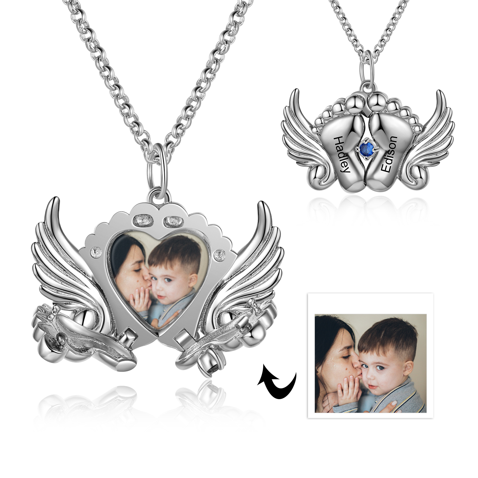 Personalised Baby Feet Photo Locket Necklace with Birthstone Custom Names Necklace-Jessemade AU