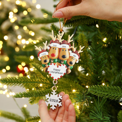 4 Names - Personalised Reindeer Christmas Ornament Customised Name & Text & Year Wooden Hanging Ornaments Christmas Gift for Family-Jessemade AU