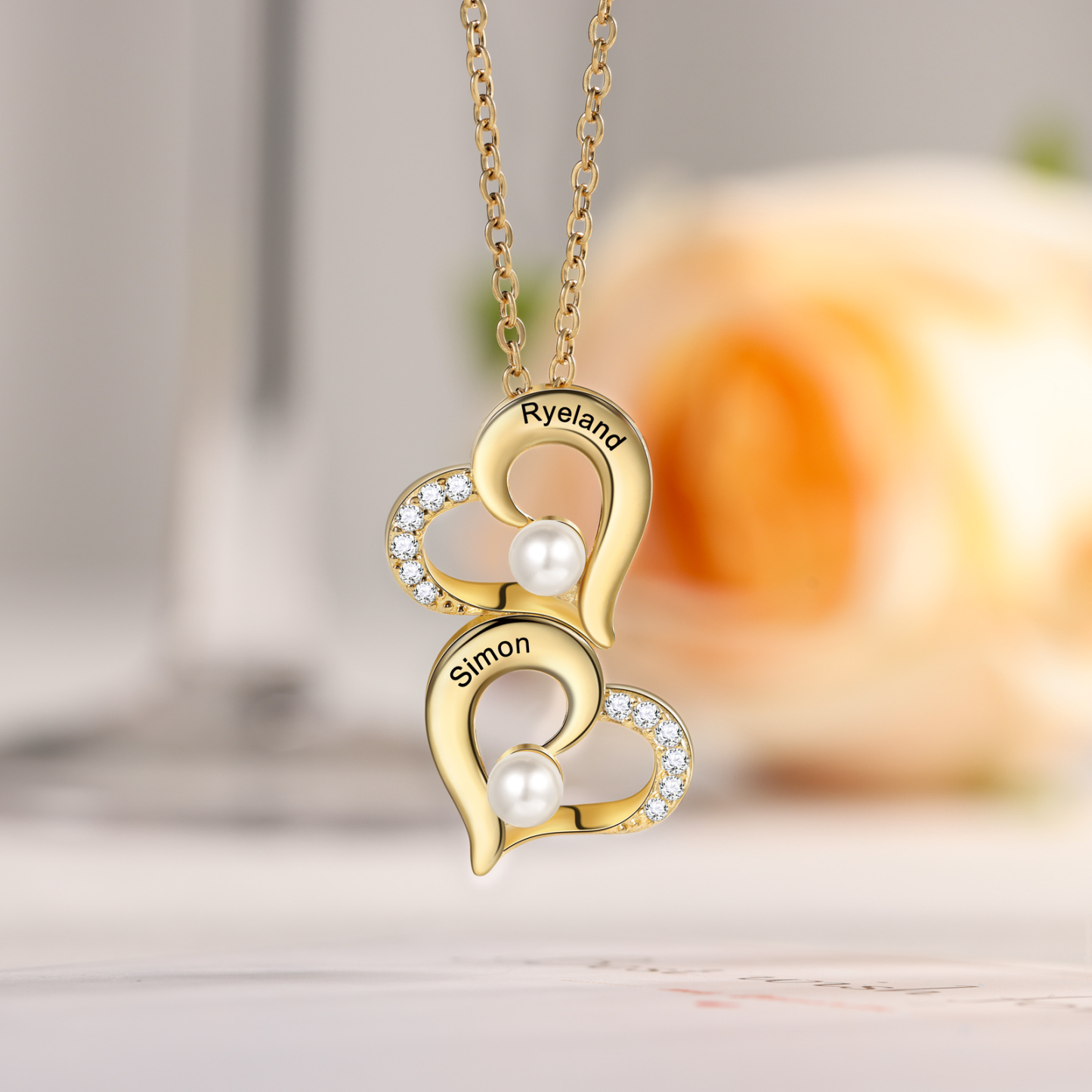 2 Names - Personalised Heart Shape Pendant Necklace Women's Customised Name Necklace Pearl Necklace Birthday Gift for Mother-Jessemade AU