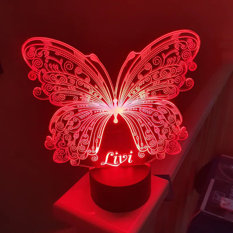 Personalised Butterfly Home Decoration Lamp With Custom Name Night Light Kid's Bedroom Decor Children's LED Light-Jessemade AU