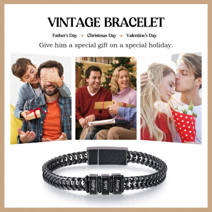3 Names - Men's Vintage Bracelet Customised Name Stainless Steel Bracelet Personalised Gift for Him-Jessemade AU