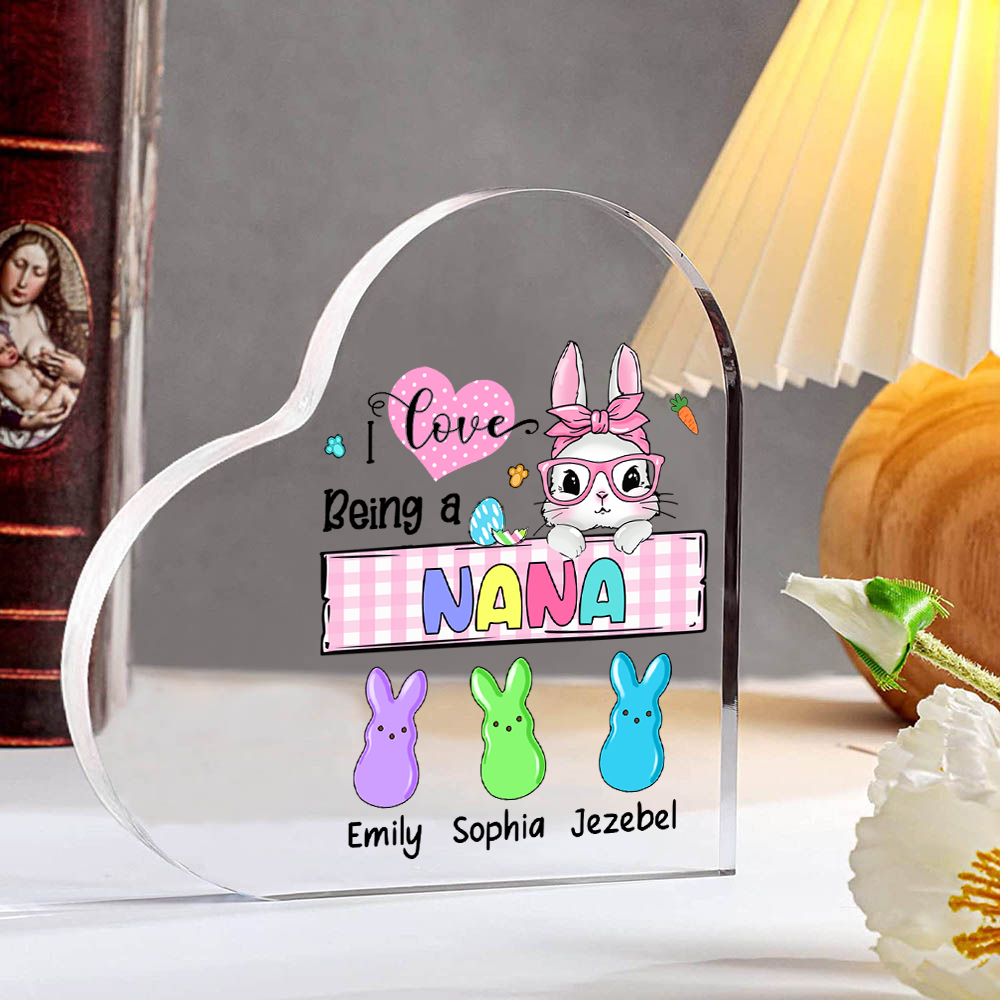 4 Names - Personalised Acrylic Heart Keepsake Custom Names Bunny Ornaments Gifts for Grandma/Mother-Jessemade AU