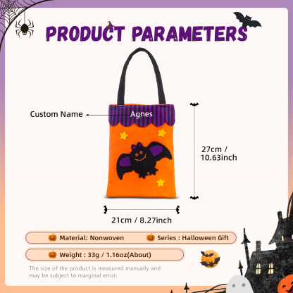 Personalised Halloween Tote Bags Custom 1 Name Tote Bag Halloween Candy Bag for Kids-Jessemade AU