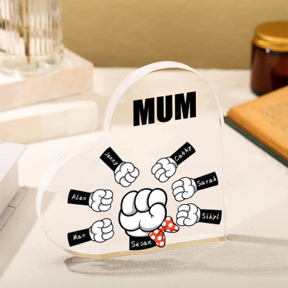 7 Names - Personalised Acrylic Heart Keepsake Custom Name & Text Fist Bump Ornaments Gifts for Family-Jessemade AU