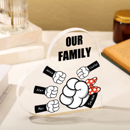 5 Names - Personalised Acrylic Heart Keepsake Custom Name & Text Fist Bump Ornaments Gifts for Family-Jessemade AU