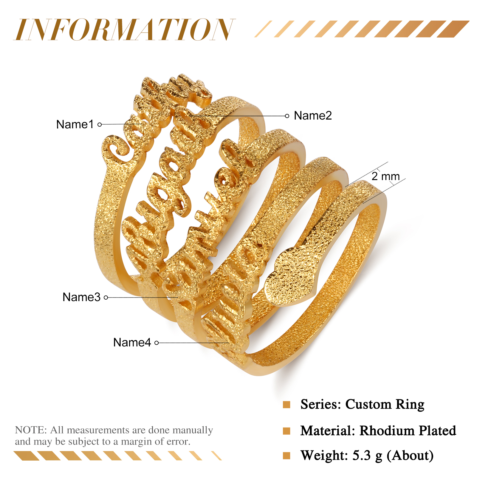 Personalised Family Name Ring Custom 4 Names Gifts For Women-Jessemade AU