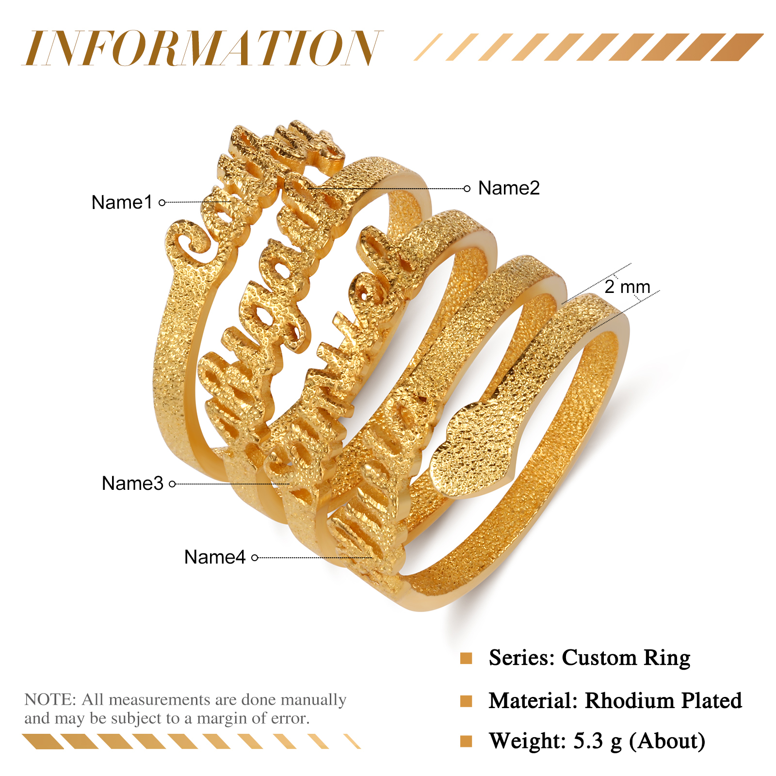 Personalised Family Name Ring Custom 4 Names Gifts For Women-Jessemade AU