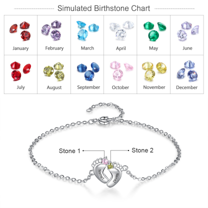 Personalised Baby Foot Necklace With 2 Birthstones Engraved Names Gift For Mother-Jessemade AU