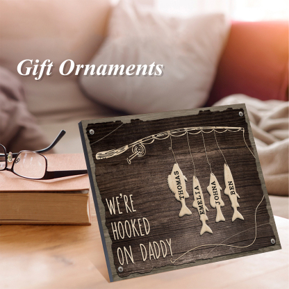 Father's Day Gifts Wood Signs Engrave 4 Names Frame Keepsake -We've Hooked On Daddy-Jessemade AU