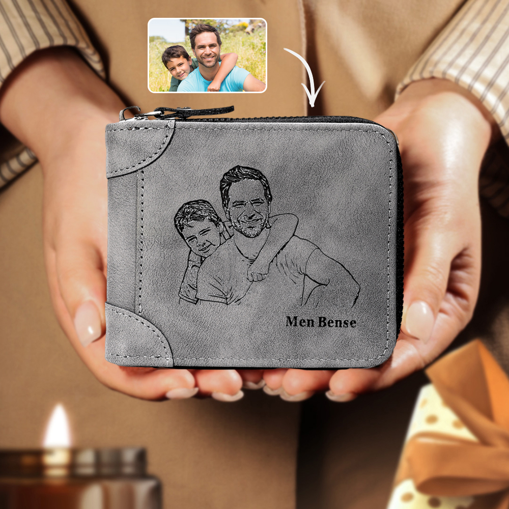 Personalised Men's Leather Wallet Custom Photo & Text Zipper Wallet Father's Day Gift for Him-Jessemade AU
