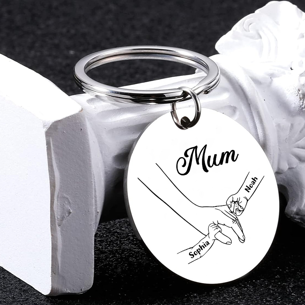2 Names - Personalised Text Keychain Holding Hands Keychain Mother's Day Gifts For Grandma/Mother-Jessemade AU