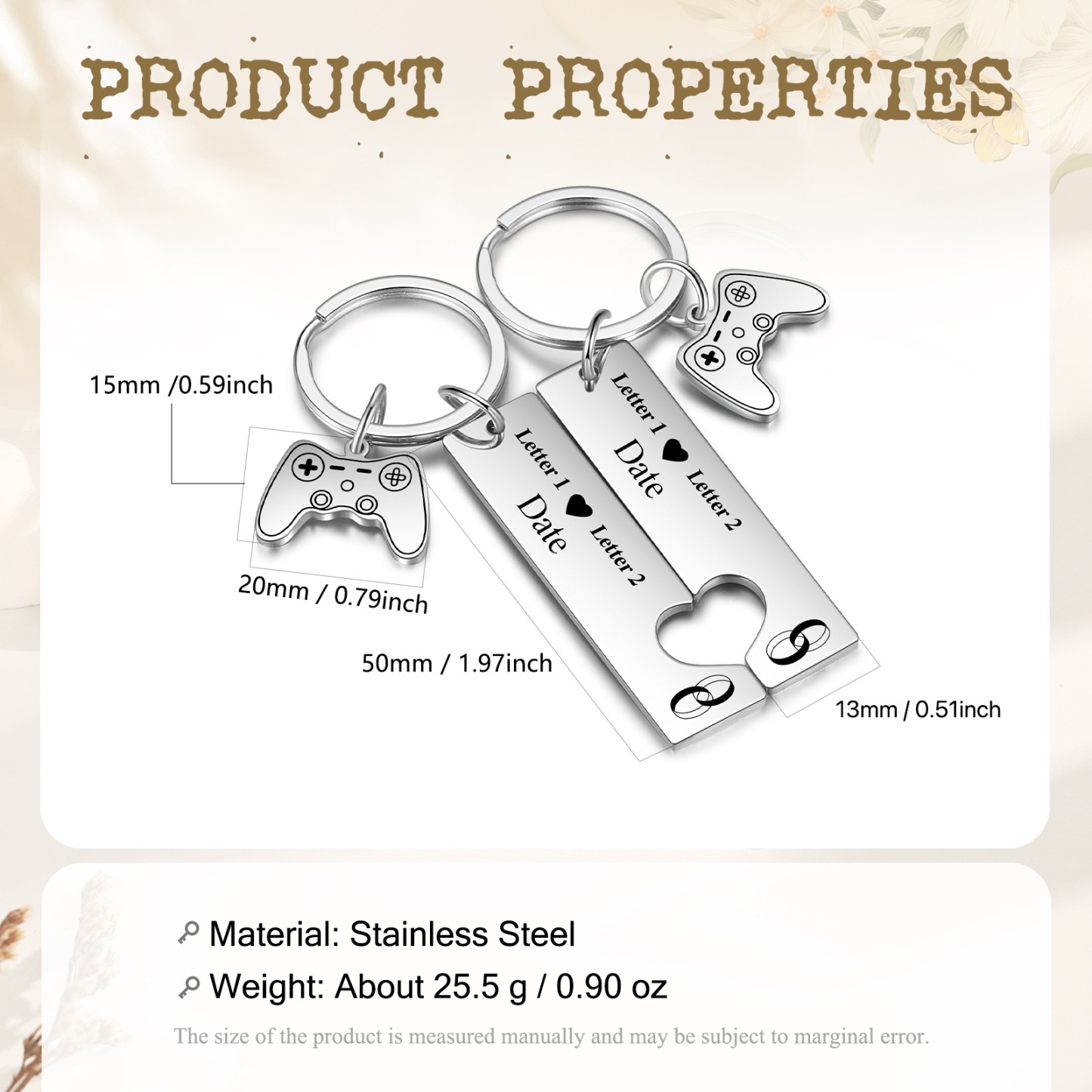 Personalised Couple Keychain Custom 2 Letters & Date Keyring Game Console Valentine's Day Gift for Him/Her-Jessemade AU