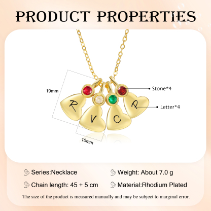 Personalised Heart Pendant Necklace Custom 4 Letters & 4 Birthstones Necklace Gifts for Her-Jessemade AU