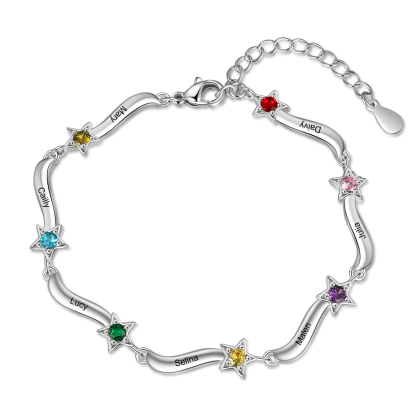 Personalised Star Bracelet With 7 Birthstones Custom Names Bracelet Gift For Women-Jessemade AU