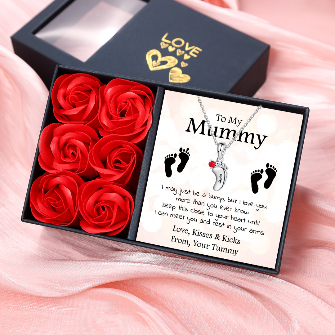 1 Name - To My Mum Baby Feet Necklace Customised with Name & Birthstone Necklace Mother's Day Gifts-Jessemade AU