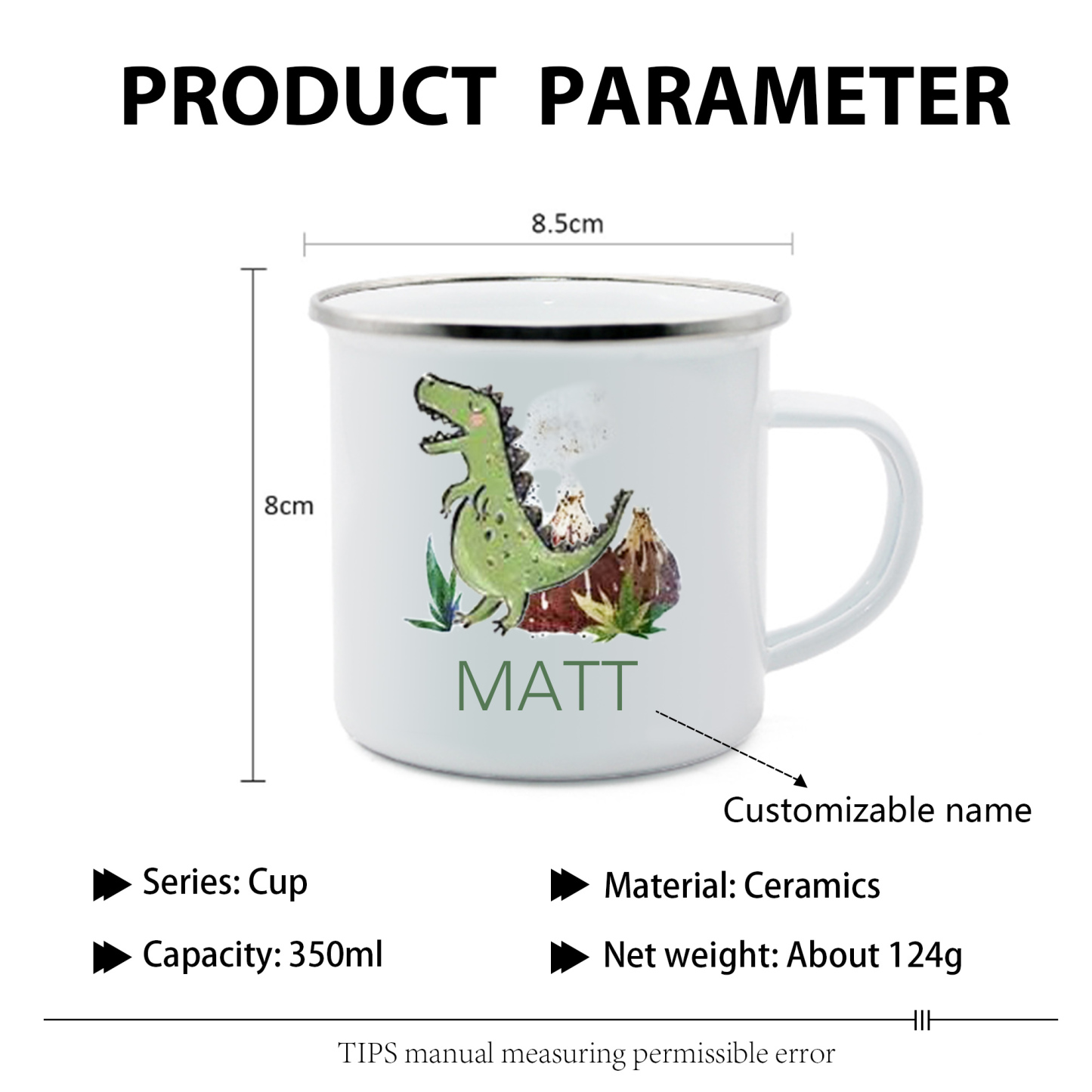 Personalised Enamel Mug Customised Name Dinosaur Cup Camping Mug Birthday Gift for Kids - Tyrannosaurus Rex-Jessemade AU