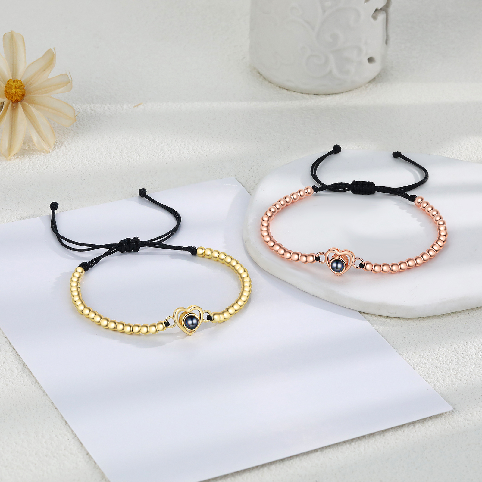 2 PCS Personalised Couple Projection Bracelet Customised 1 Photo Adjustable Bracelet Special Gift For Her/Him-Jessemade AU