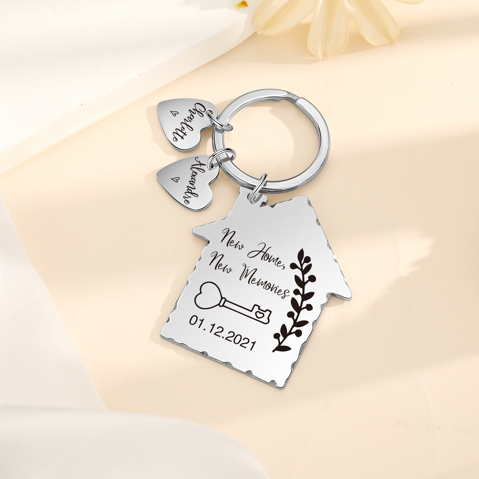 New Home Keychain Custom 2 Names & Date Keyring Stainless Steel Personalised Gift for Couples-Jessemade AU