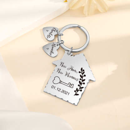 New Home Keychain Custom 2 Names & Date Keyring Stainless Steel Personalised Gift for Couples-Jessemade AU