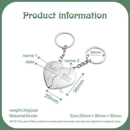 Personalised Couple Heart Keychain Set Custom 2 Names & Date Matching Couple Keyring Valentine's Day Gifts For Couples-Jessemade AU