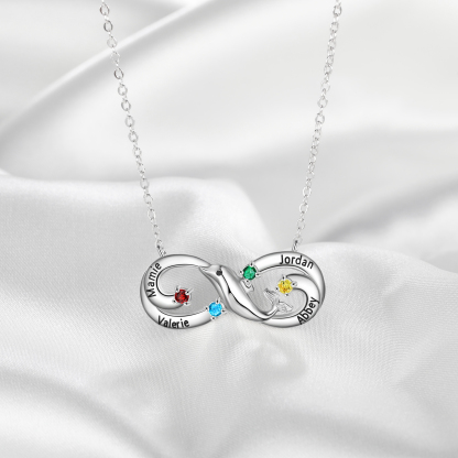 Personalised Infinite Dolphin Necklace With 4 Birthstones Custom Names Best Gift For Her-Jessemade AU
